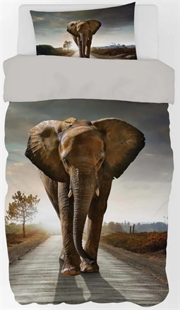 Børnesengetøj 140x200 cm - Stor elefant - Sengetøj med dyr - 100% bomuld